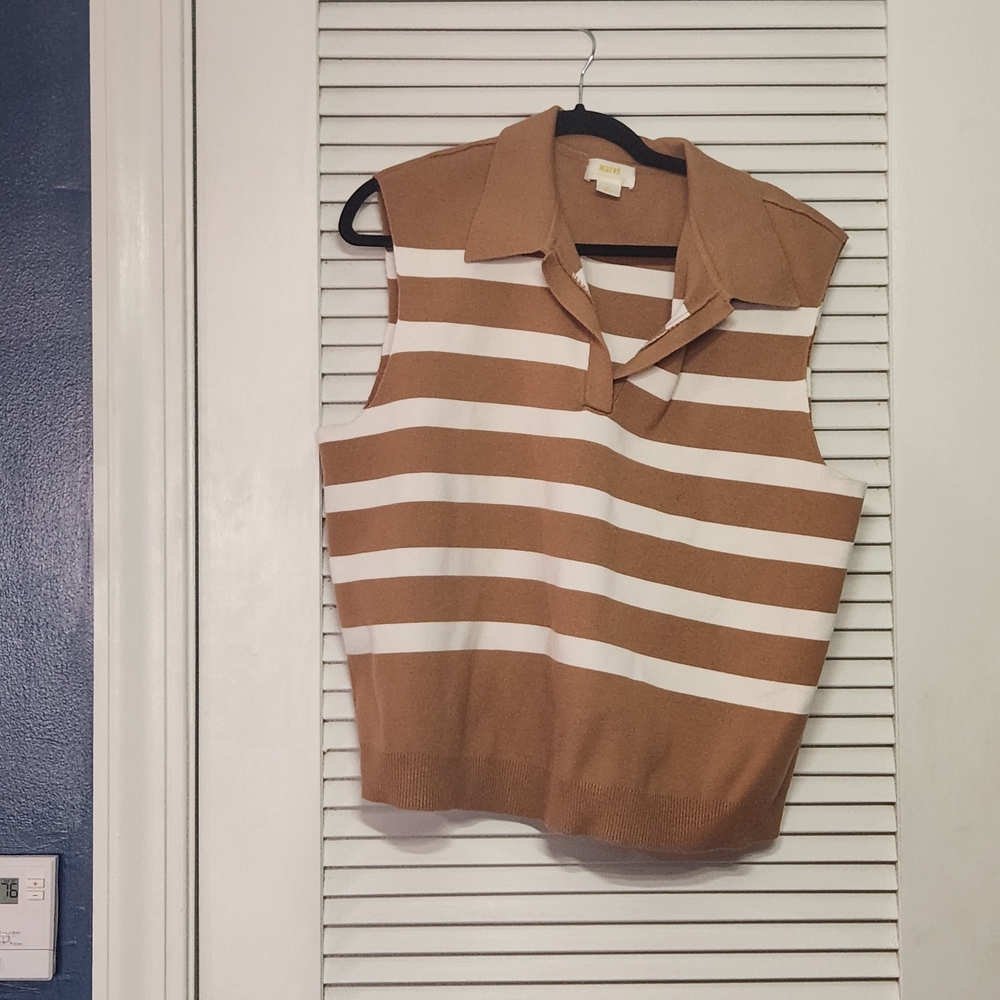 Maeve Brown and White Striped Sleeveless Top